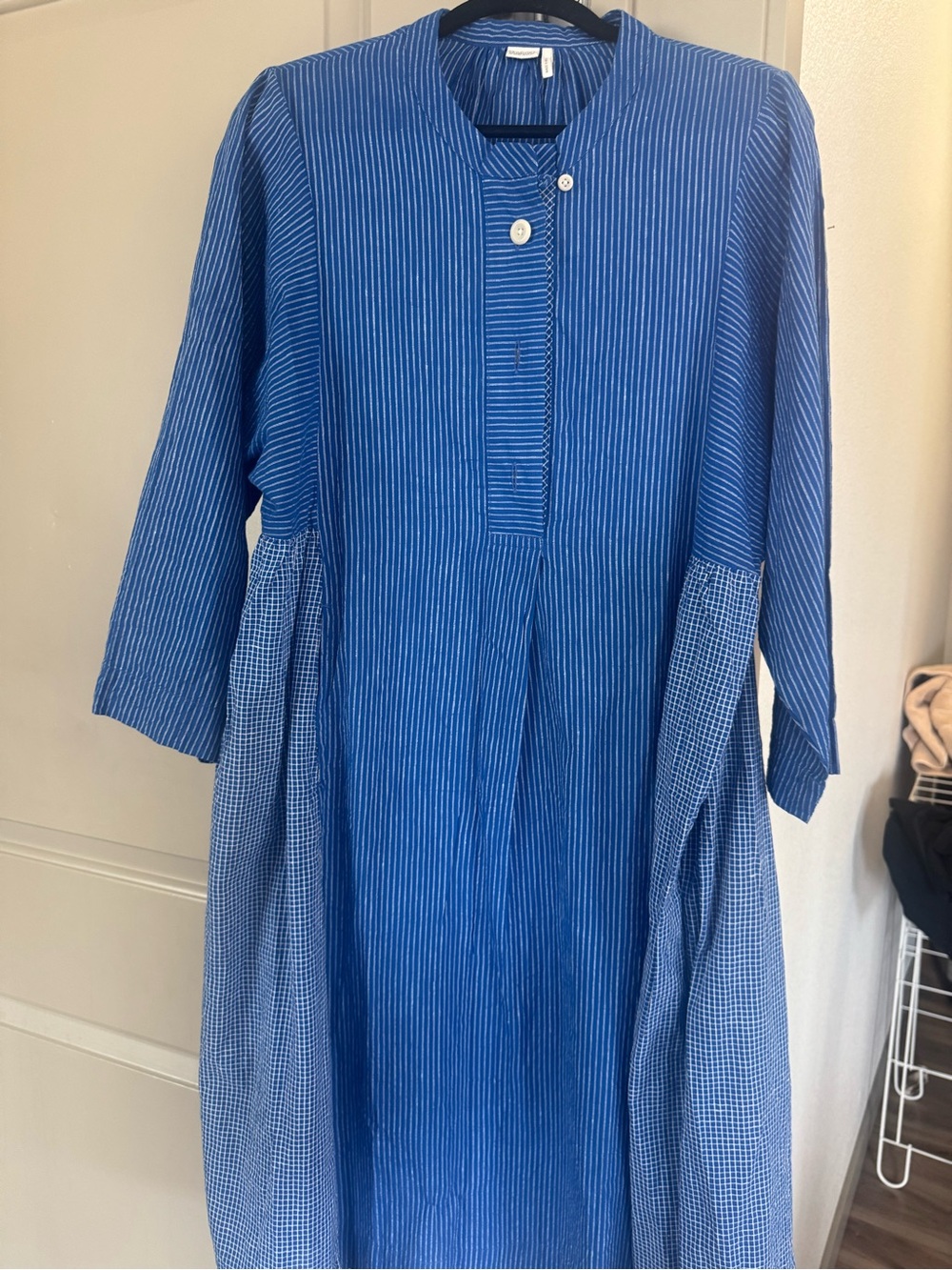 Toast UK - Blue Striped Midi Dress - Linen